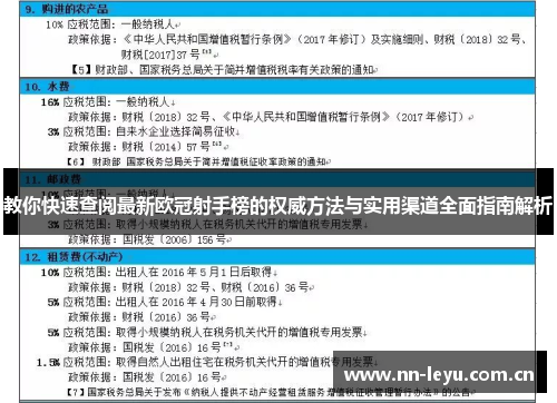 教你快速查阅最新欧冠射手榜的权威方法与实用渠道全面指南解析