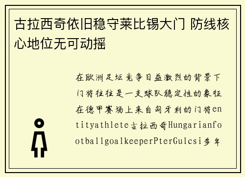 古拉西奇依旧稳守莱比锡大门 防线核心地位无可动摇